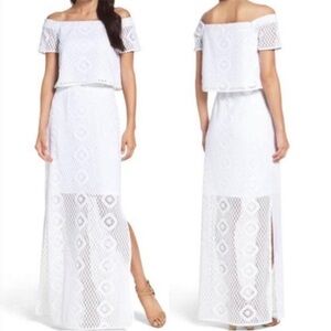 White Off-Shoulder Lace Maxi Dress